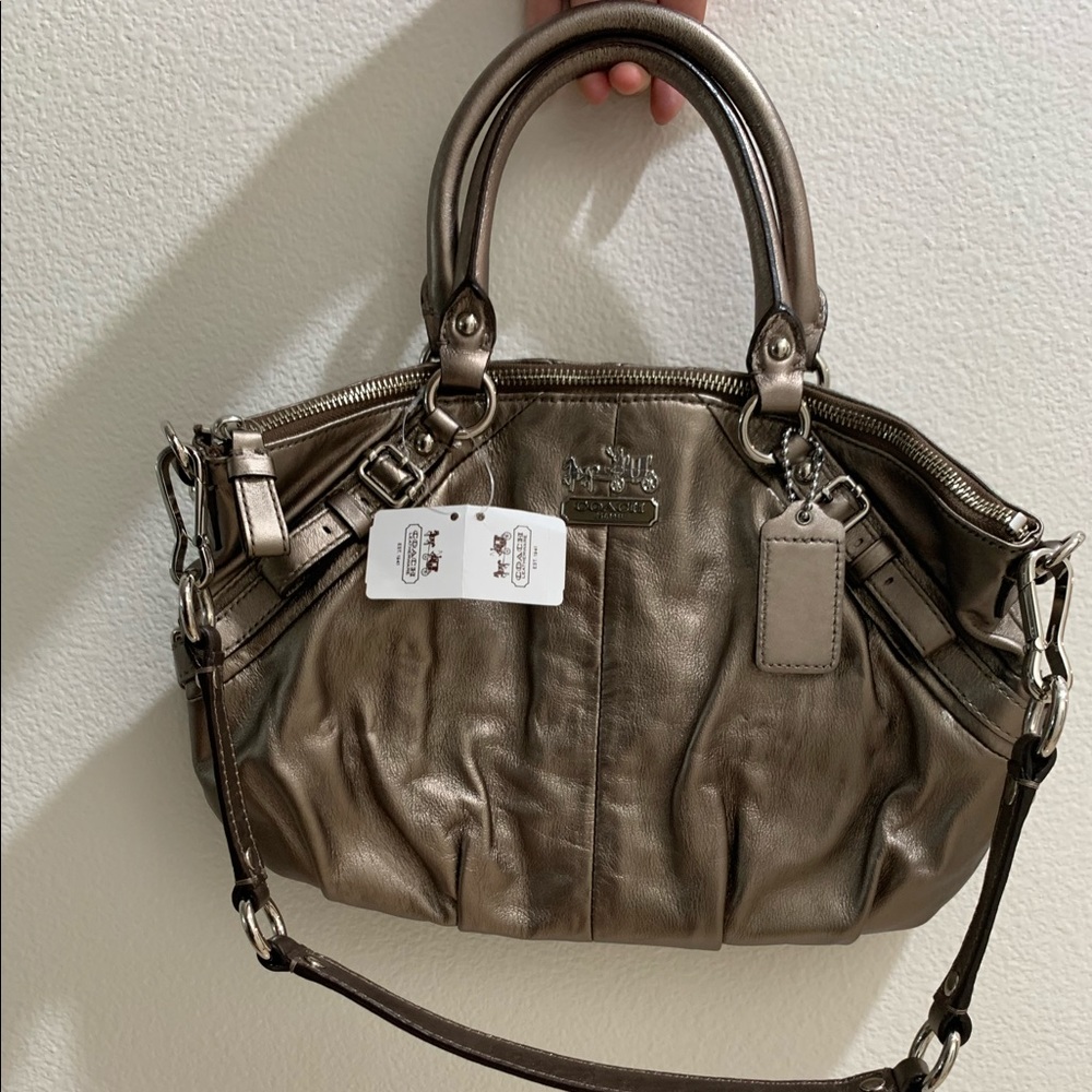 NWT coach gunmetal leather satchel